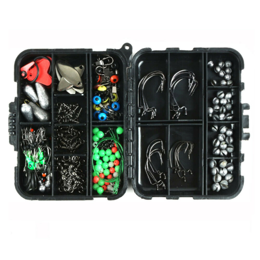 188Pc Carp Fishing Lure Tackle Box Kit Hooks Swivels Accessories Clips Set