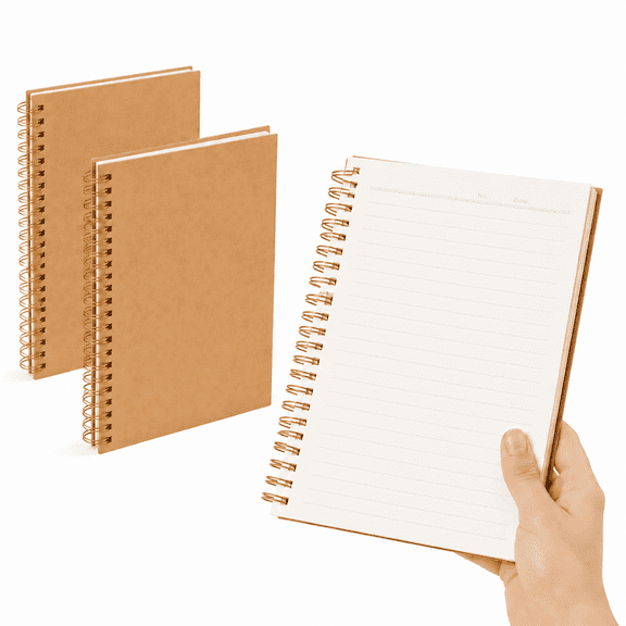 3 Pack A5 Spiral Notebooks, Kraft Paper Cover College Ruled Journal, 8.3" x 5.8" Gold Wire‑O Binding Lined Notebook for Office Meeting Travel Notes(hyphen)