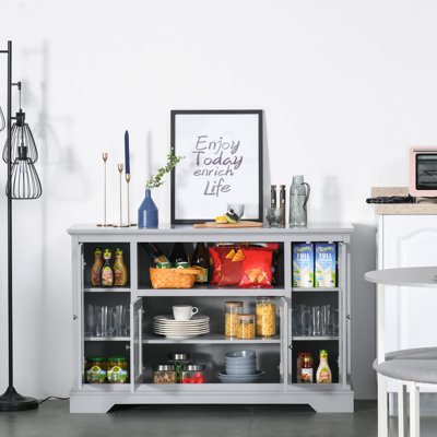 Buy Homcom Modern Sideboard Tv Stand Console Table Buffet Server Storage Cabinet With Glass Doors For Living Room Kitchen Grey Online In Indonesia 479532677
