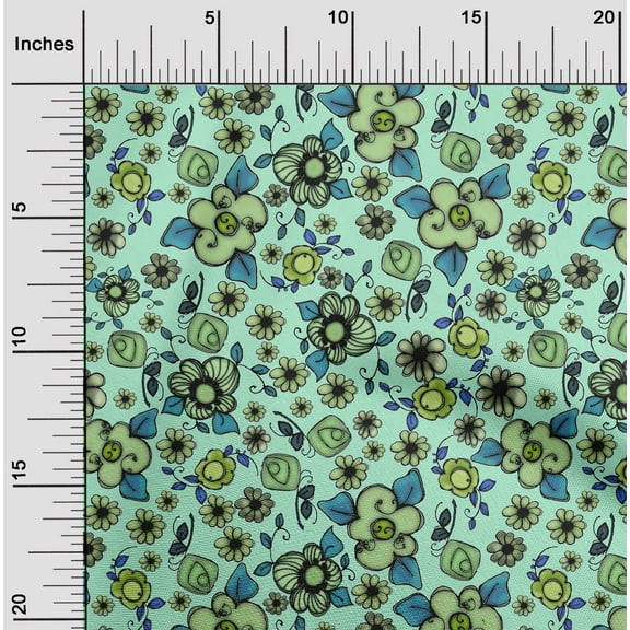 oneOone Cotton Cambric Light Green Fabric Florals Quilting Supplies Print Sewing Fabric By The Yard 56 Inch Wide