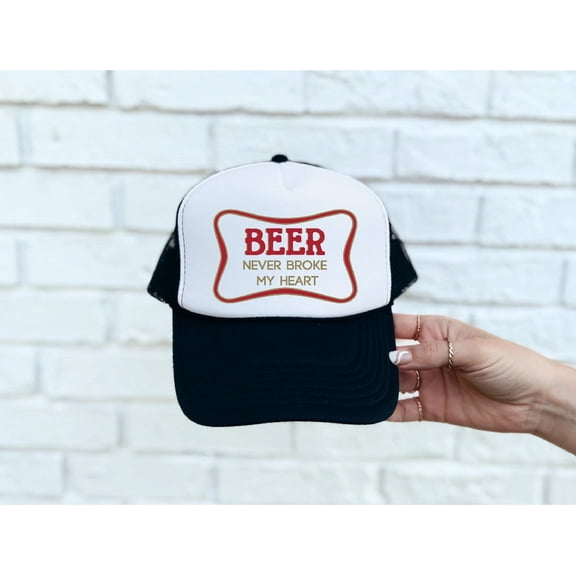 Southern Attitude Designs- Beer Never Broke My Heart Black & White Unisex Foam Trucker Hat