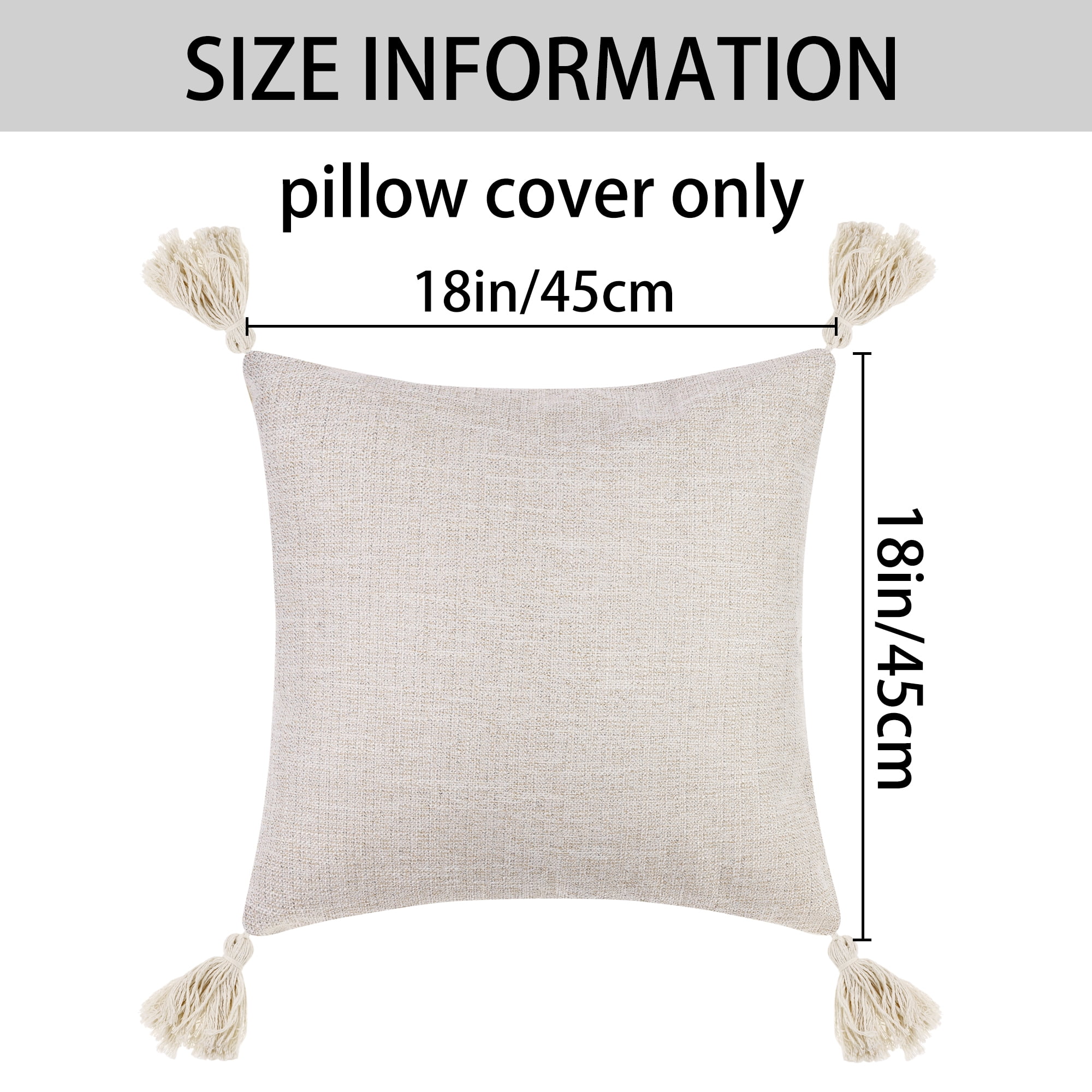 Unique Bargains Linen Fringe Cushion Cover Throw Pillow Covers with Tassel Design 2 Pcs White 18" x 18"