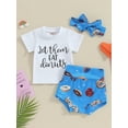 thumbnail image 2 of Bslissey Valentines Day Toddler Baby Girl 3Pcs Outfits Short Sleeve Letter Print T-shirt + Heart/Donut Print Shorts + Headband 6M 12M 18M 24M 3T Infant Cute Shorts Sets, 2 of 8