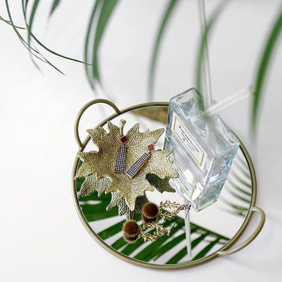WEUVEB Round Storage Tray with Golden Brass Handle, Serving Plate for Desserts, Fruits, Snacks, and Appetizers