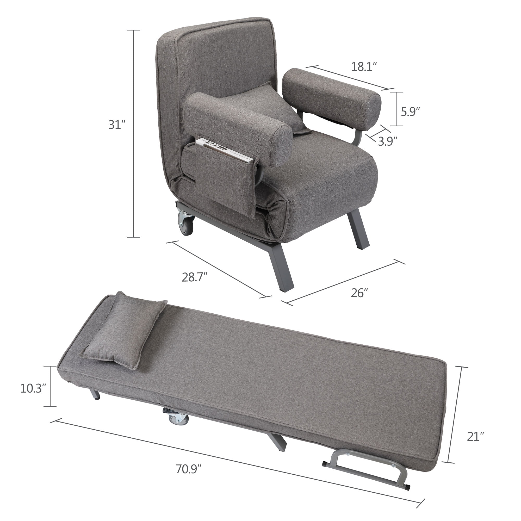 Lowestbest 6 Folding Sofa Bed, Convertible Sleeper Lounge Chair Lounge, Gray Lowestbest 6 Folding Sofa Bed, Convertible Sleeper Lounge Chair Lounge, Gray