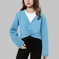 thumbnail image 2 of AHTJRT Girls Ballet Wrap Sweater Fashion V Neck Long Sleeve Cropped Dance Tops Fall Winter Lightweight Comfy Soft Pullover Light Blue 4-5 Years, 2 of 7