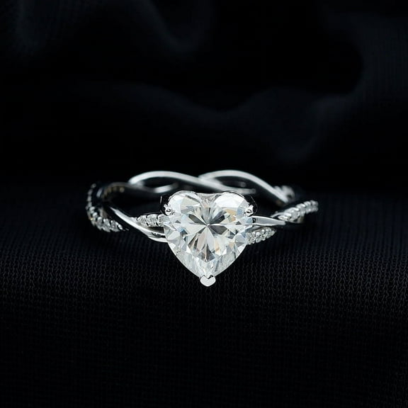 Brig Jewelry Heart Cut 2.60 Ct VVS1/D Lab Moissanite Ring - 14K White Gold Plated Solitaire Ring - Twisted Wedding Band - New Year Gift for Her