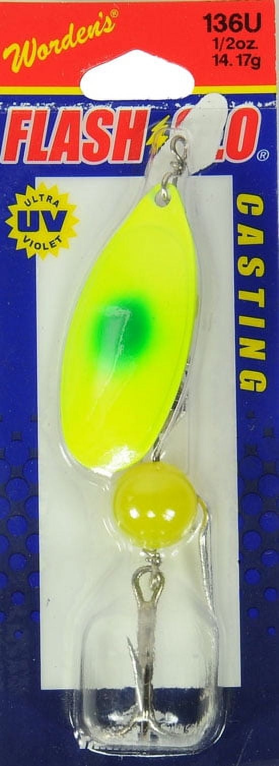 (2 pack) Yakima Bait Flash Glo Casting Spinner, 1/2 oz, Chartreuse Green Dot