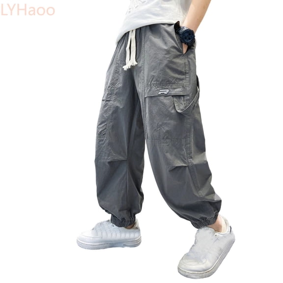LYHaoo Boys Pants For Summer Outdoor Play Comfortable Casual Cargo Pants With Elastic Waist Lightweight Breathable Cargo Pants for Boys(Gray)