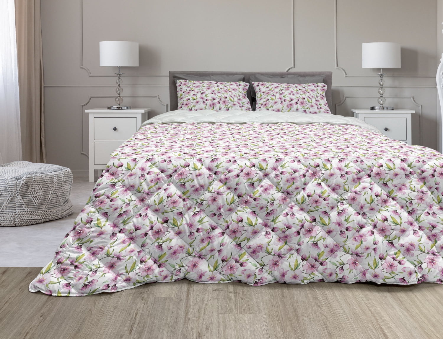 Spring Quilt Set Spring Comforter & Sham Bedding Set, Aquarelle Spring Season Flowers in ...
