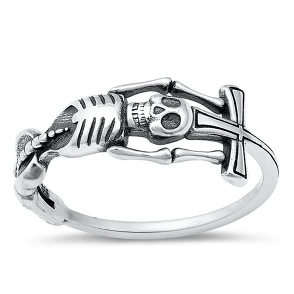 Skeleton Cross Mortality Ring .925 Sterling Silver Band Jewelry Female Male Unisex Size 7