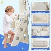 Arlopu Toddler Slide & Swing Set, Freestanding Kids Slide Climber Set w/ Basketball Hoop, Storage Space & Anti-Slip Steps, Indoor Outdoor Playground for Kids 2+ Years
