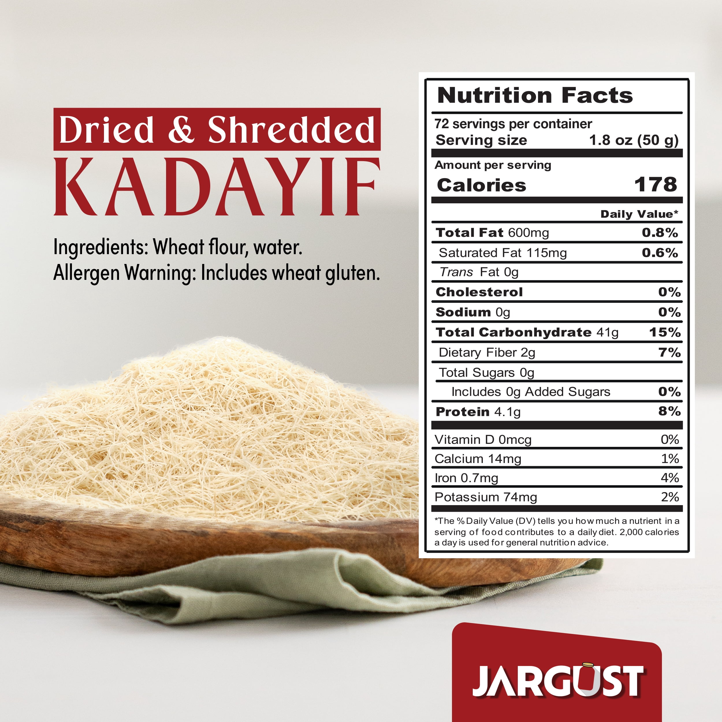 Jargust Bulk Dried & Shredded Kataifi, Shredded Fillo Dough, Pastry Dough, 8lb