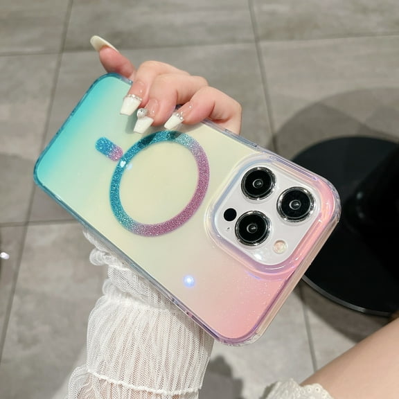 Magnetic Back Case for Apple iPhone 14 Pro, Gradient Color Shockproof Anti-Scratch Translucent Stylish Phone Case for iPhone 14 Pro, Blue