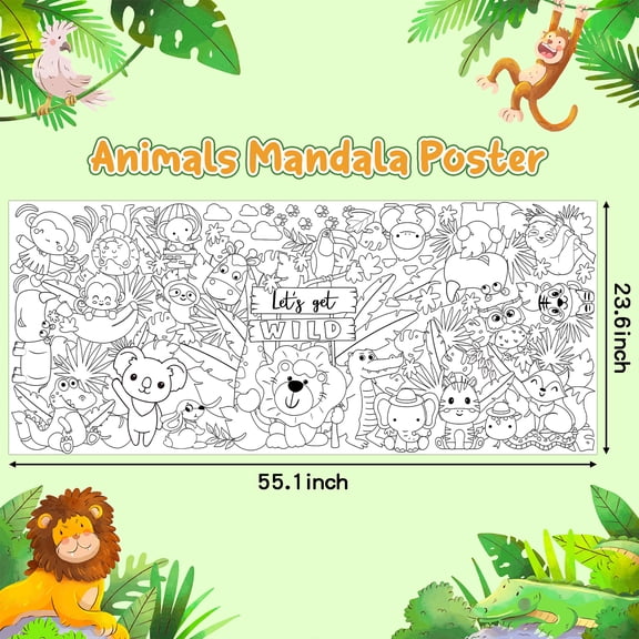 Haooryx Wildlife Coloring Poster, Large Rectangular Poster Art Wall Decoration Birthday Party Gift, 55.1 x 23.6 Inch