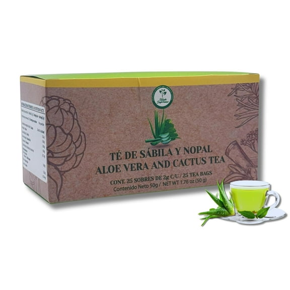Sábila & Nopal Tea (Aloe Vera & Cactus Tea) – 100% Natural, Vegan | 25 Tea Bags