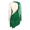 thumbnail image 4 of iixpin Women's Shiny Rhinestone Lyrical Dance Costumes Long Sleeve Asymmetrical Figure Ice Skating Dress Dark Green M, 4 of 5