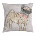 thumbnail image 1 of Pug Throw Pillow Cushion Cover, Hipster Pug with Nerdy Glasses and Bow Tie Cartoon Design Funny, Decorative Square Accent Pillow Case, 18 X 18 Inches, Pale Grey Pale Yellow Pale Pink, by Ambesonne, 1 of 2