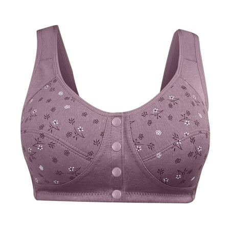 Ecqkame Bras for Old Women No Underwire Seamless Push Up Front Closure Bra Full Coverage Comfortable Breathable Everyday Bra A-Purple M on Clearance