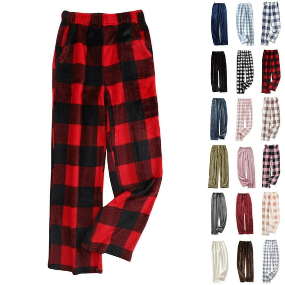 TQWQT Women's Pajama Pants Christmas Flannel Pajamas Plaid Comfy Lounge Pants Cute Fluffy Drawstring Sleep Sweatpants Black 2XL