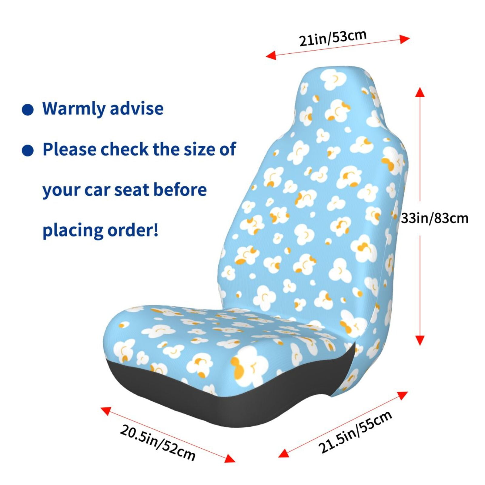 Naloa Blue Popcorn Car Seat Covers Universal Front Seat Coves for Car Accessories ,Padded Car Covers for Automotive, SUV, Truck, and Van
