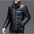 thumbnail image 5 of Chaqueta de invierno de cuero con cuello de piel de cordero desmontable, corta, de pato blanco, gruesa, para hombre, 5 of 5