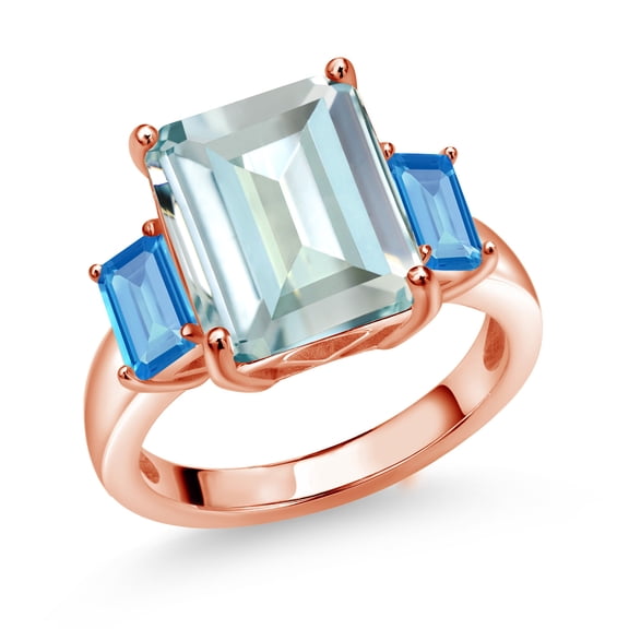 Gem Stone King 6.81 Ct Sky Blue Simulated Aquamarine Swiss Blue Topaz 18K Rose Gold Plated Silver Ring (Size 8)