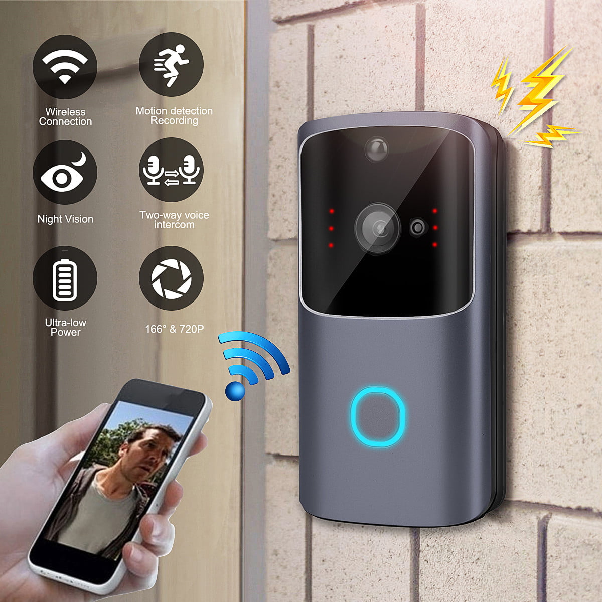 Video Doorbell, 720P WiFi Smart Wireless Doorbell HD Visual Intercom