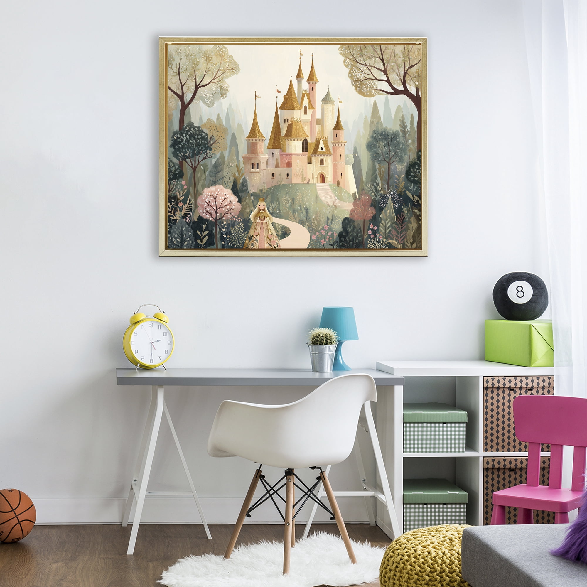 Stupell Industries Whimsical Castle Path Gold Framed Floater Canvas Wall Art, design by Christine Simpson Art