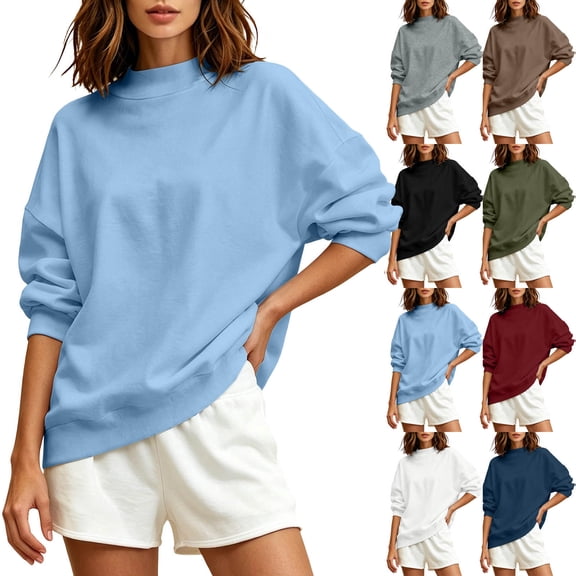 Jovrlynd Mock Neck Sweatshirt for Women Oversized Long Sleeve Solid Soft Stretch Sweatshirts Casual Turtleneck Pullover