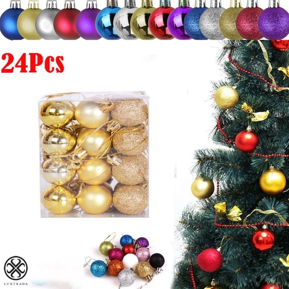 Luxtrada 24pcs(30mm)(1.57inch) Plastic Christmas Ball Ornaments Decorative Xmas Balls Baubles Set, Christmas Balls Shatterproof for Xmas Trees Wedding Party Home Decor (Gold)