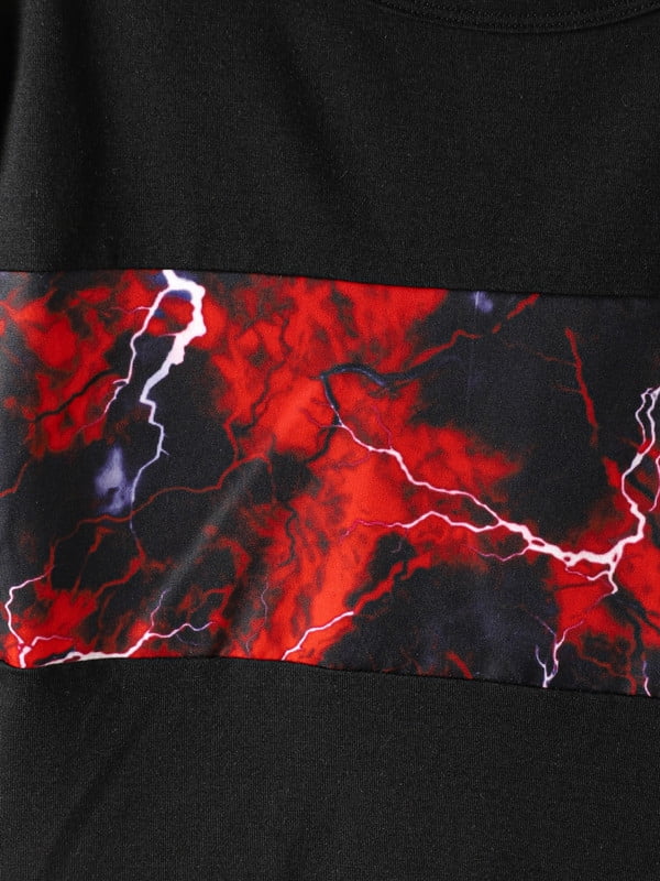 11-12 Years Big Boys Kids Boys Clothes Lightning Print Splice Summer T-shirts Elastic Shorts 2PCS Outfits Sets Black