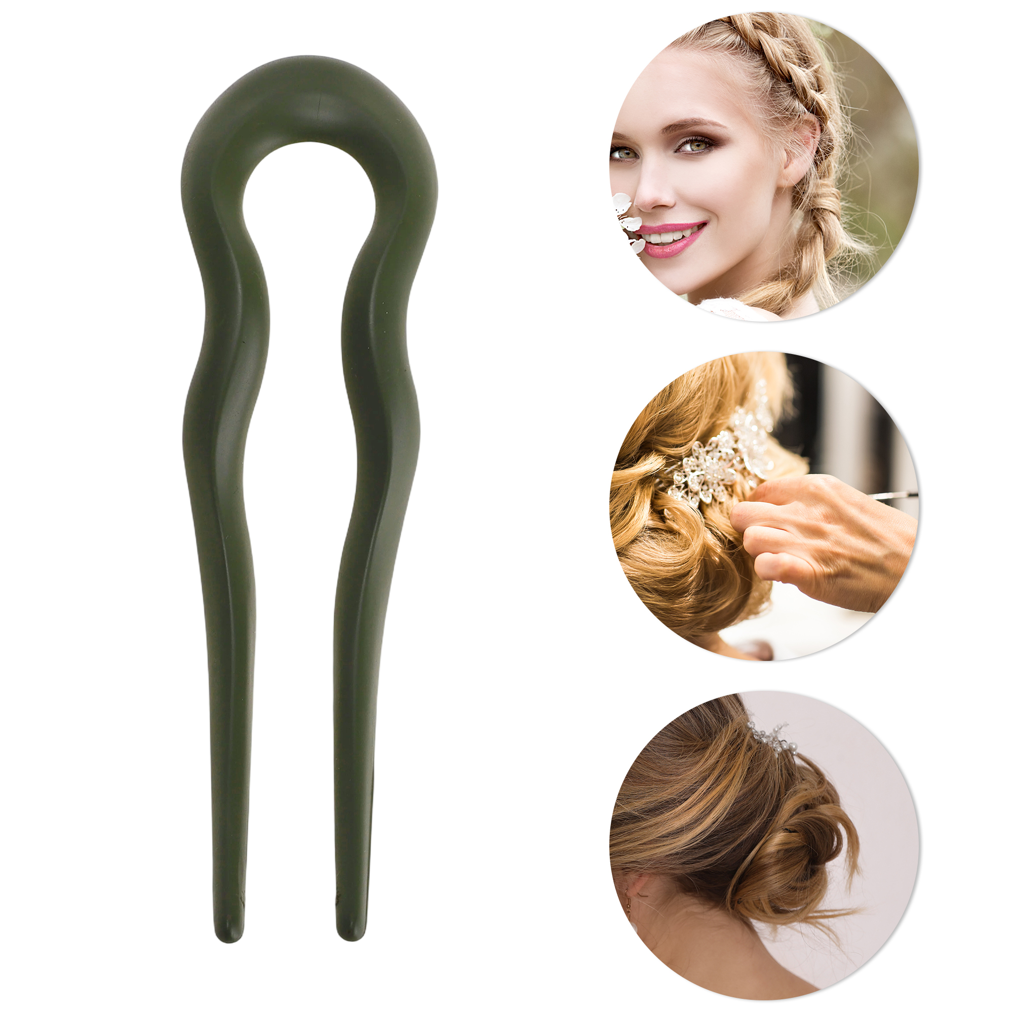 Unique Bargains U-shaped Hair Pin 5.04"x1.38" 1 Pc Avocado Green