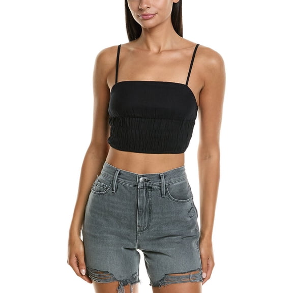 Onia womens Air Smocked Linen-Blend Tank, XL, Black