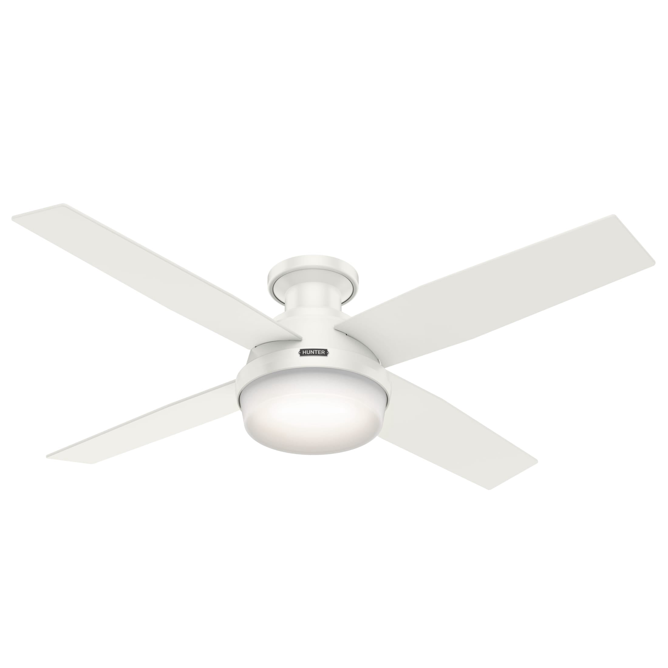 Hunter 52 inch Indoor Ceiling Fan with LED Light and Remote Control - White Modern Ceiling Fan, Low Profile Mount, 4 Blades, For Bedroom, Living Room, or Kitchen, Quiet - Dempsey 59242, Fresh White