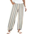 thumbnail image 2 of Women's Casual Pants Striped Linen Pants For Women Summer Casual Wide Leg Pants With Pockets Comfy Cropped Palazzo Pants,Gold Women's Casual Pants M, 2 of 5
