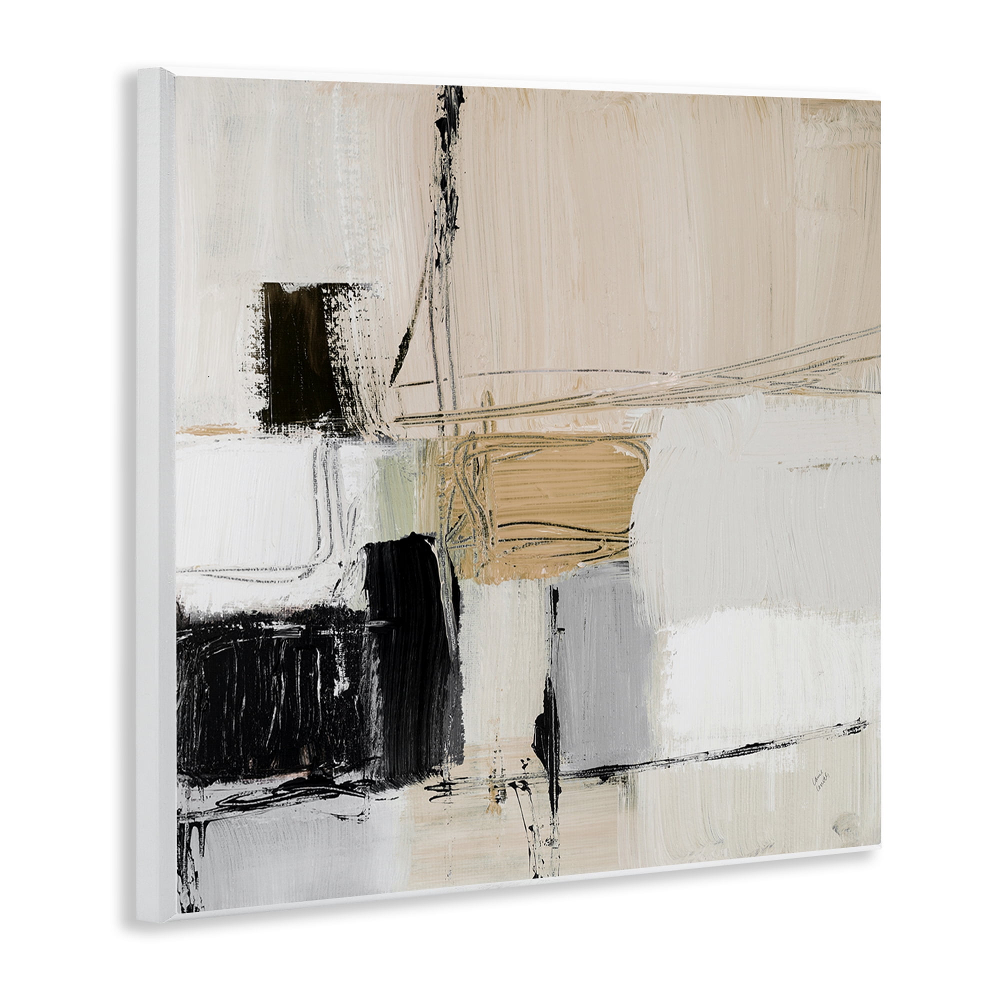 Stupell Industries Beige Black Organic Collage Abstract Painting Unframed Art Print Wall Art, 12 x 12