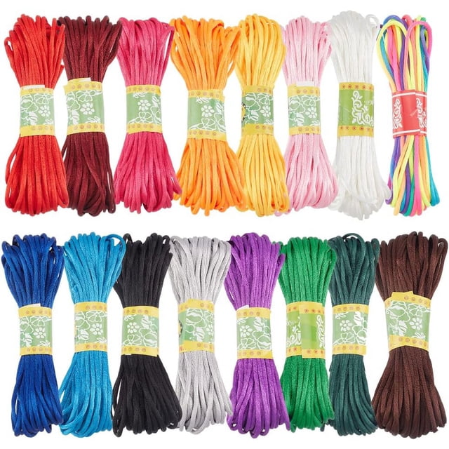 Cordón de nailon satinado de 3 mm, 16 colores, cordón de seda con cola de rata, 160 yardas, hilo para pulseras y abalorios