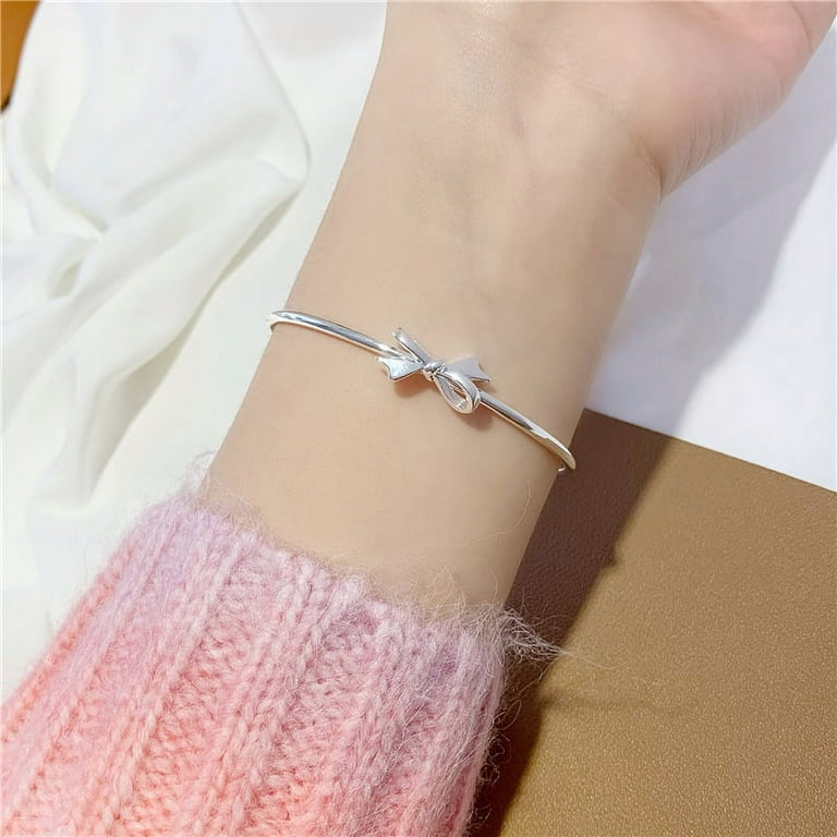 QQUAO Home Decor Bow Open Bracelet Girls Accessories Wind Everything Matching Silver Plated Bracelet Women s Sen Silver Walmart