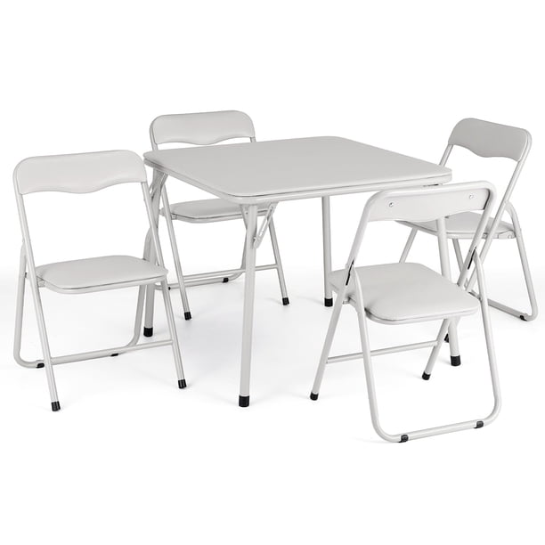 Yeshouse Conjunto moderno de mesa y sillas plegables para juegos de cartas, sillas acolchadas de cuero, estructura de acero resistente, mesa plegable cuadrada para comedor o sala de juegos