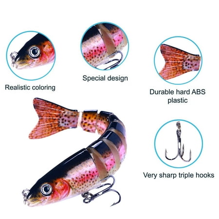TOPRenddon Segment Swimbait Lures Fishing Lures Hard Bait Minnow Lure with Treble Hook Life-Like Swimbait Fishing Bait 3D Fishing Eyes Sinking Lure for Bass Trout Walleye