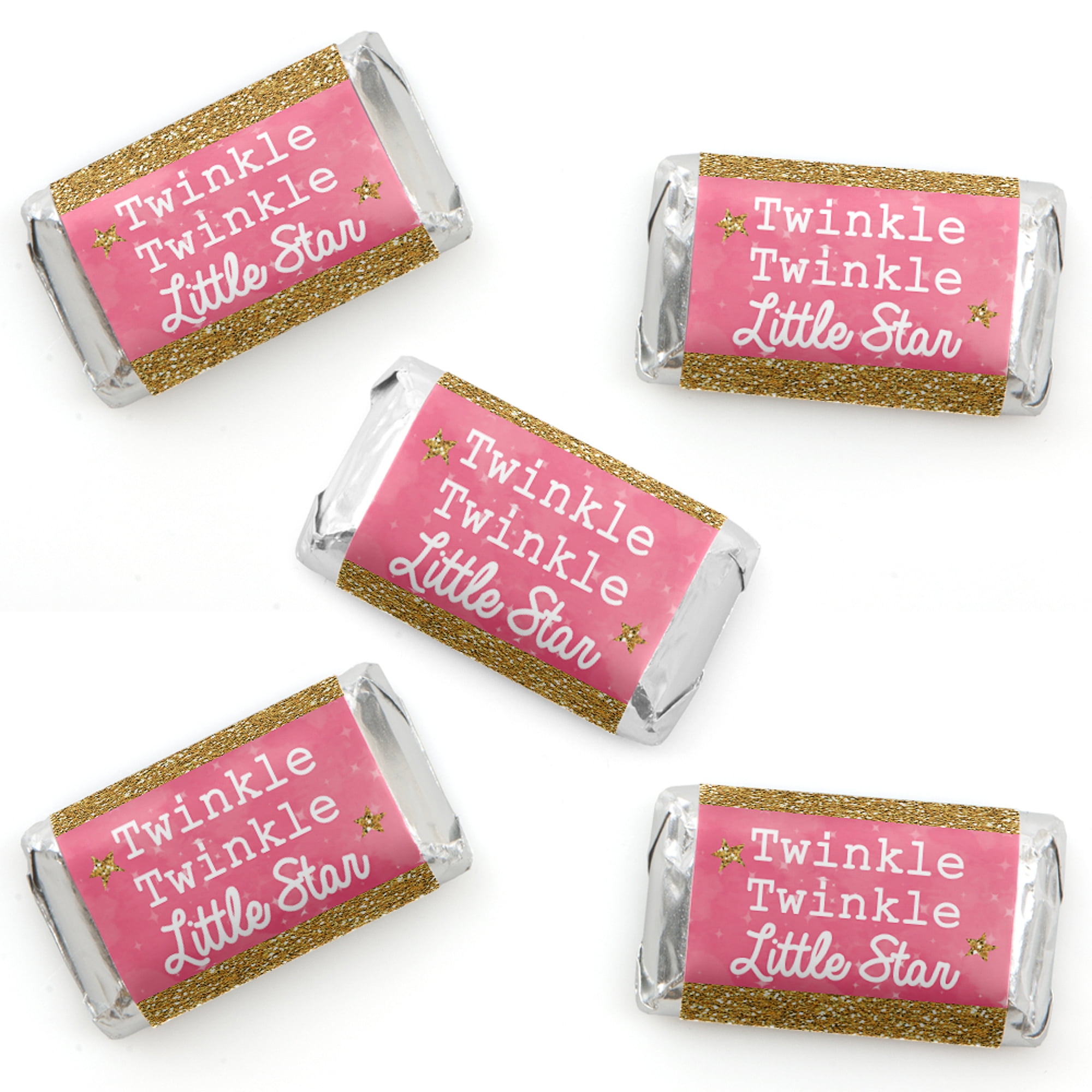 Pink Twinkle Twinkle Little Star - Mini Candy Bar Wrapper Stickers - Baby Shower or Birthday Party Small Favors - 40 Cou