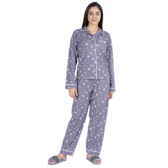 Inkmeso 2pcs Nightwear Set For Women Printed Button-Down Sleepwear Top & Pajama Set