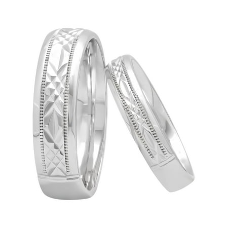 Brilliance Fine Jewelry His and Hers Sterling Silver Diamond Cut Matching Wedding Band Set