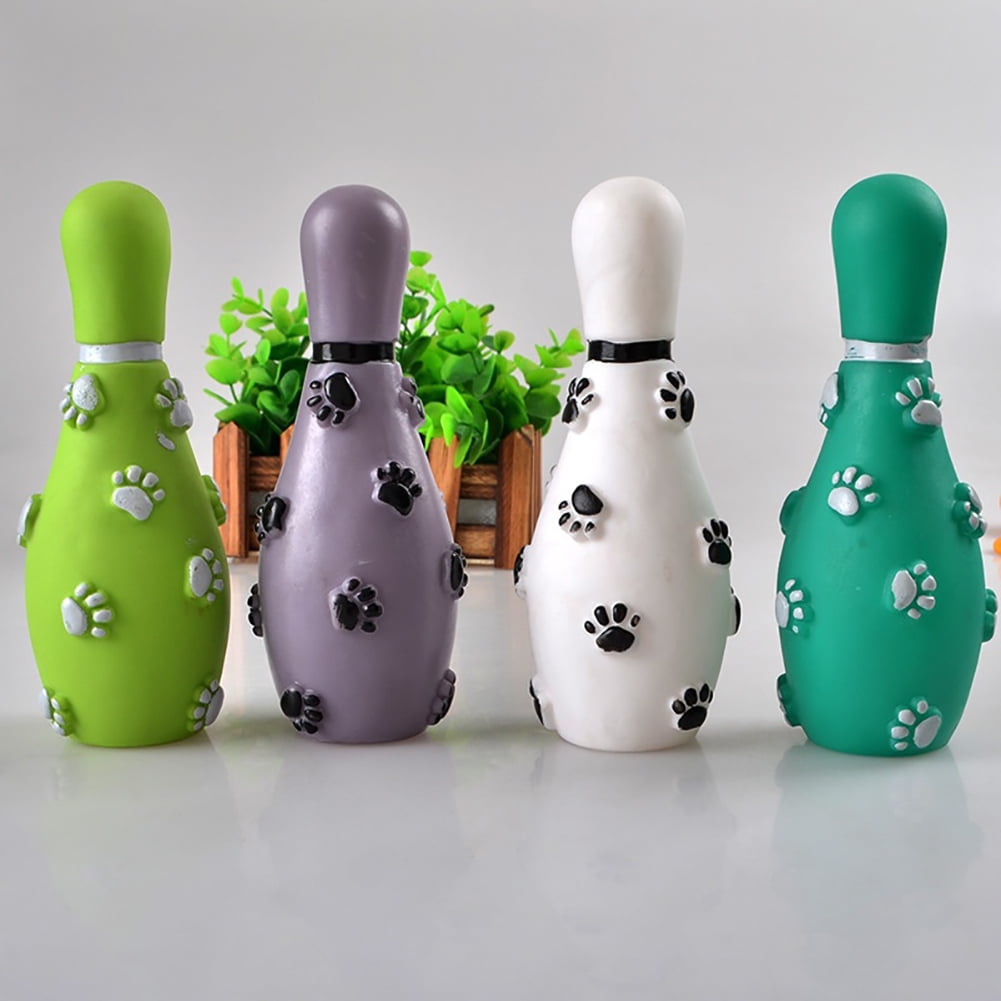 SPRING PARK Bowling Pin Dog Toys Squeaky Rubber Bouncing Rolling Fetch