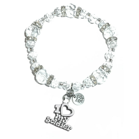 Hidden Hollow Beads - I Love My Soldier Charm Bracelet - Crystal Stretch