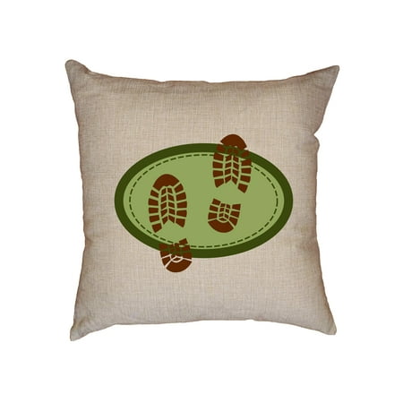 Hiking Boots Footprints - Muddy Sign Decorative Linen Throw Cushion Pillow Case with (Best Inserts For Hiking Boots)