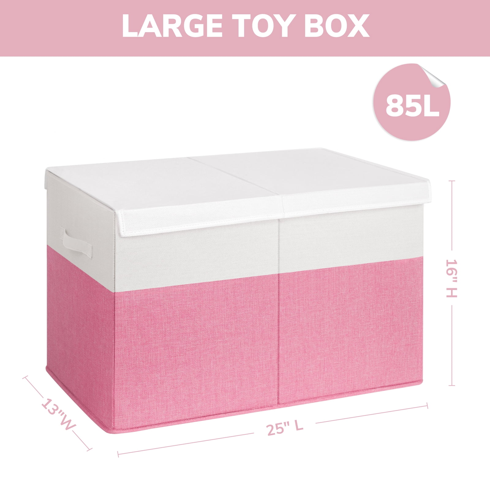 Large Toy Storage Box with Lids, Collapsible Sturdy Baby Storage Organizer Chest Bin Basket for Kids, Boys, Girls, Playroom, Nursery, Bedroom, Closet 25"x13"x16" (Pink & White）