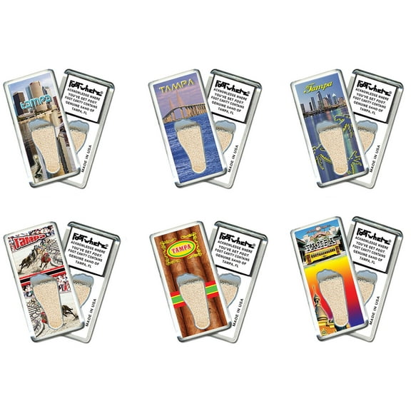 Tampa FootWhere Souvenir Fridge Magnets. 6 Piece Set. (TP200 - Assorted)