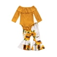 thumbnail image 3 of Xingqing 2Pcs Infant Baby Girls Clothes Knit Long Sleeve Ruffle Off Shoulder Romper Flowers Flared Pants Sets, 3 of 9
